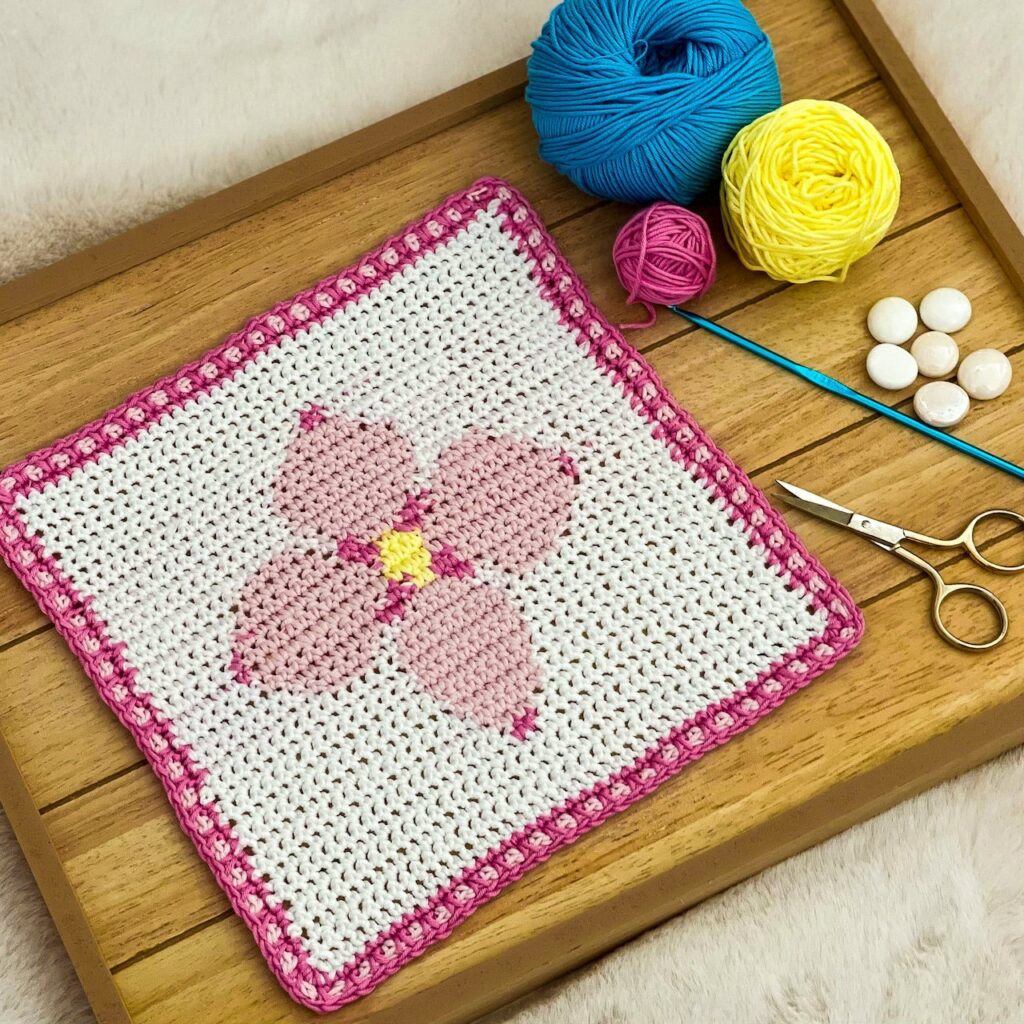 Pretty N' Pink Tapestry Crochet Flower Square