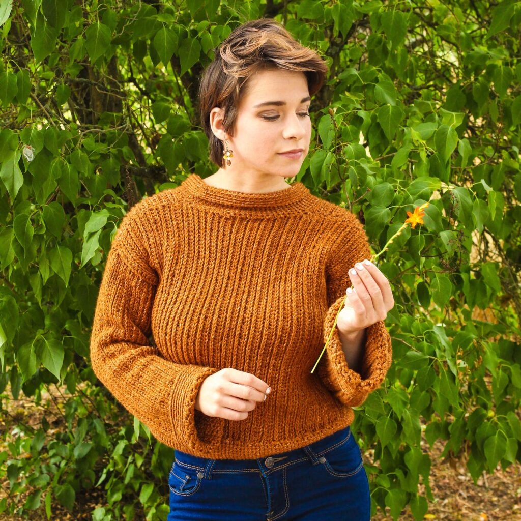 Cinnamon Spiced Crochet Ribbed Sweater